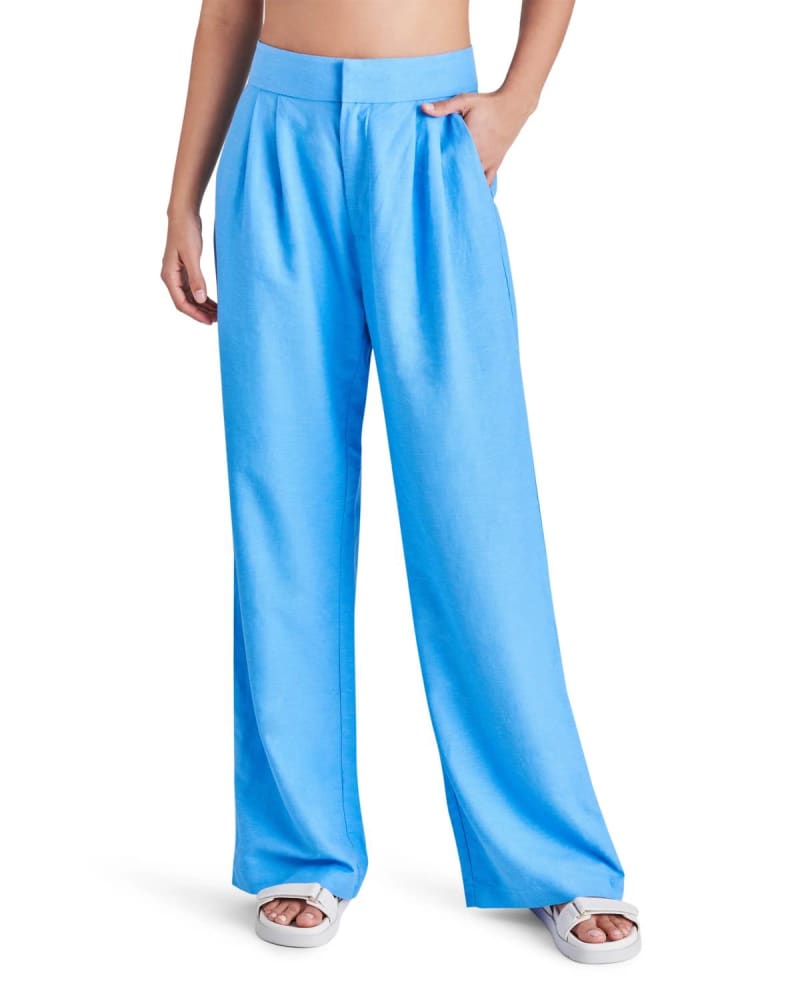 Front of a model wearing a size L Isabella Pant in Indigo in Indigo by STEVE MADDEN. | dia_product_style_image_id:338342